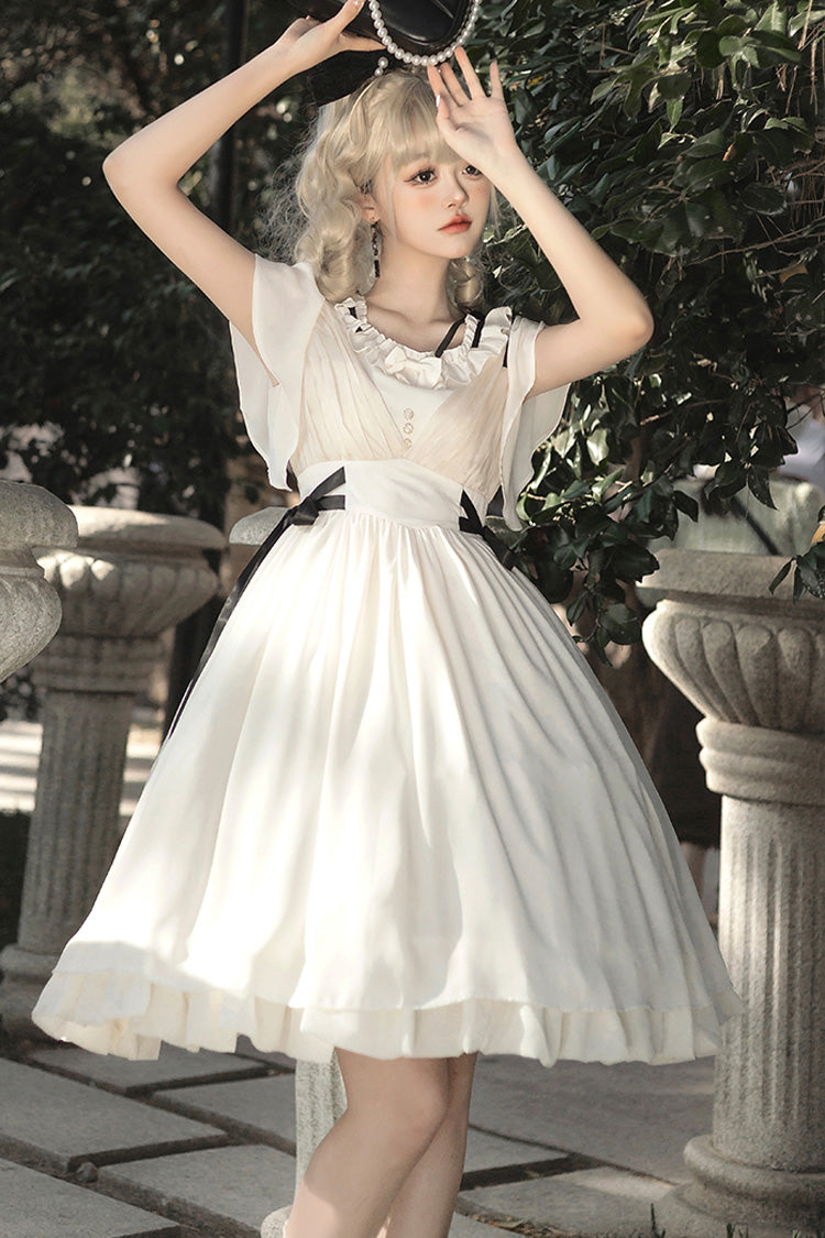 White Moonlight March Chiffon Short Sleeves Ruffle Sweet Lolita Dress - Product - 4