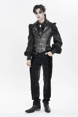 Black Printed Embroidered Spliced Lace-Up Men's Gothic Pants - Black - 8