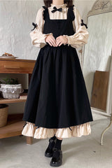 Black/Apricot Japanese Long Puff Sleeves Ruffle Bowknot Sweet Lolita Dress 2 Colors - Product - 7