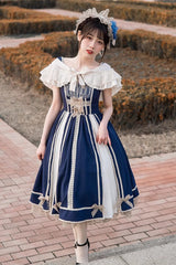 Blue/White Elegant Color Contrast Sleeveless Classic Lolita Dress - Product - 4