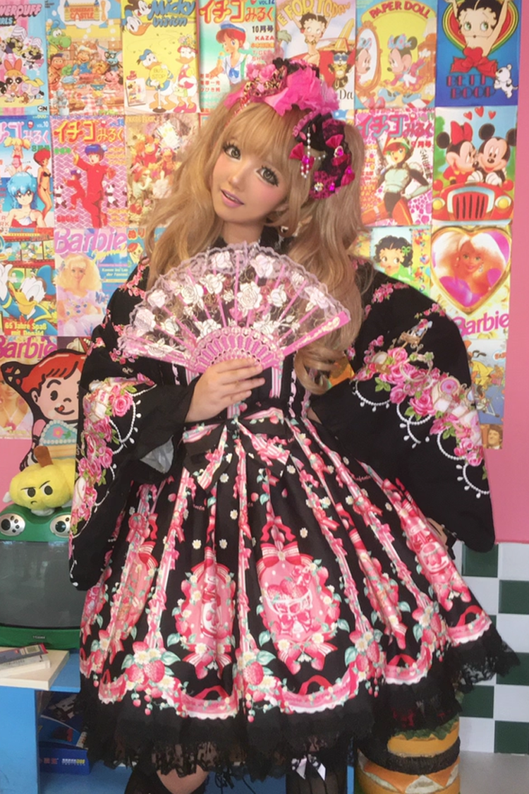[Strawberry Chef] Sleeveless Print Bowknot Lace Sweet Lolita Jsk Dress 4 Colors - Product - 10