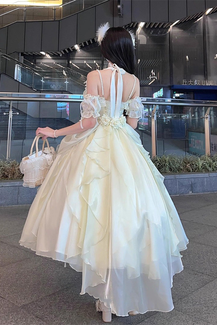 Ivory [Cindy Rose] Halterneck Sleeveless Ruffle Bowknot Sweet Elegant Lolita Jsk Dress - Product - 3
