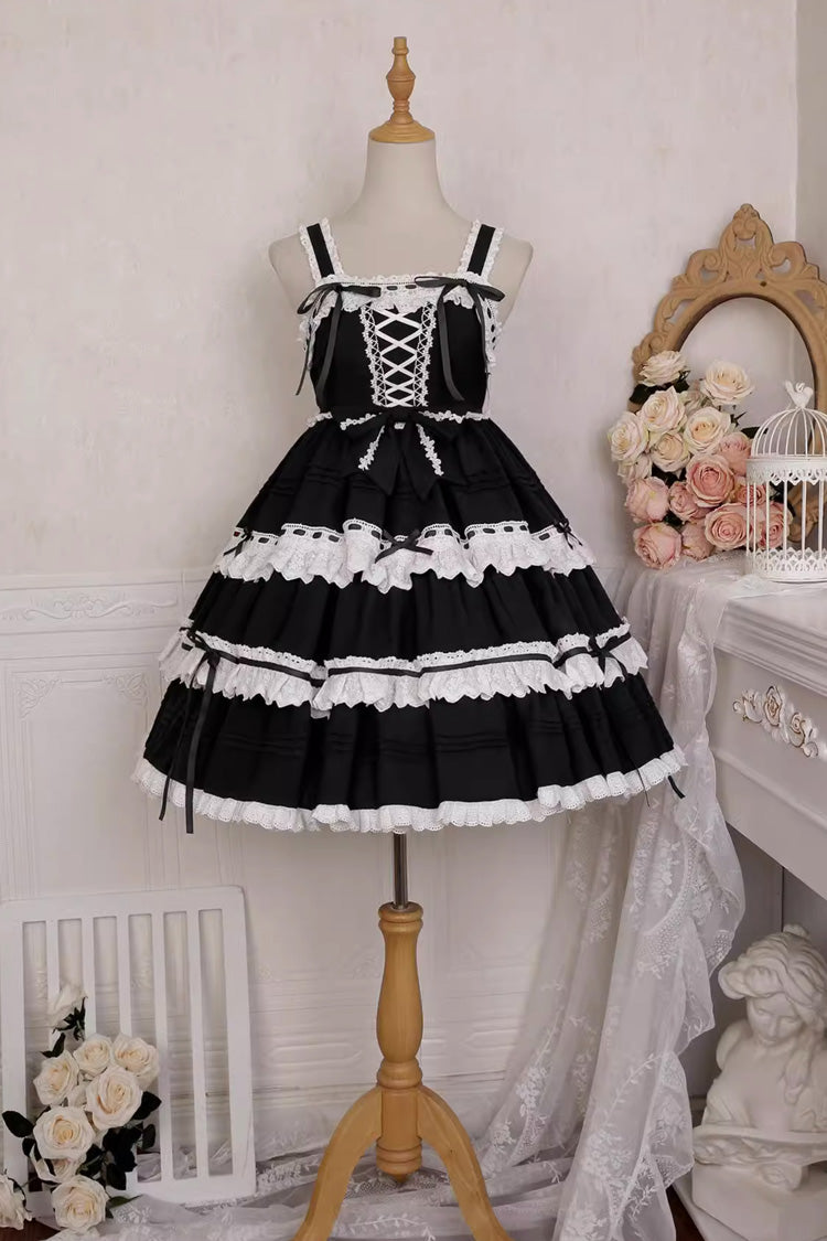 White/Black Sleeveless Multi-layer Bowknot Gothic Lolita Jsk Dress - Product - 3