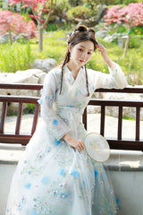 Floral Embroidery Long Sleeved Sweet Hanfu Dress - Product - 3