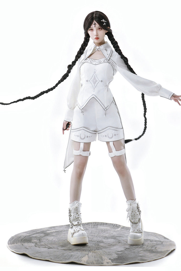 White Bionic Dimension Futuristic Mechanical Style Print Ouji Fashion Lolita Shorts - Product - 2