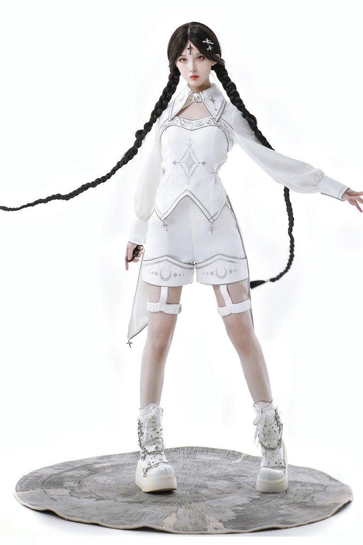 White Bionic Dimension Futuristic Mechanical Style Print Ouji Fashion Lolita Top - White - 1
