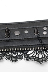 Black Leather Metal Rivets Lace Women's Gothic Chocker - Product - 9