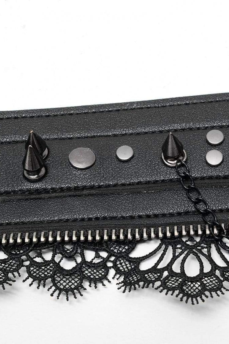 Black Leather Metal Rivets Lace Women's Gothic Chocker - Product - 9