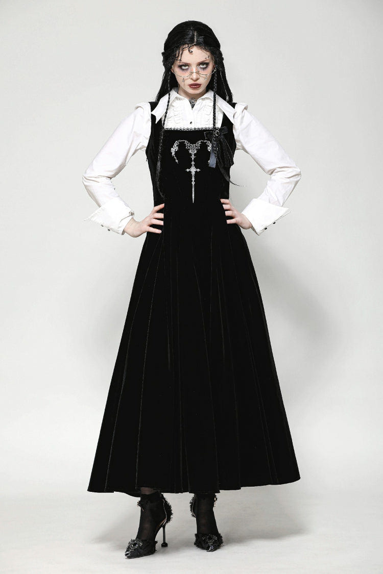 Black Horn Embroidered Lace-Up Women's Gothic Velvet Maxi Dress - Product - 9