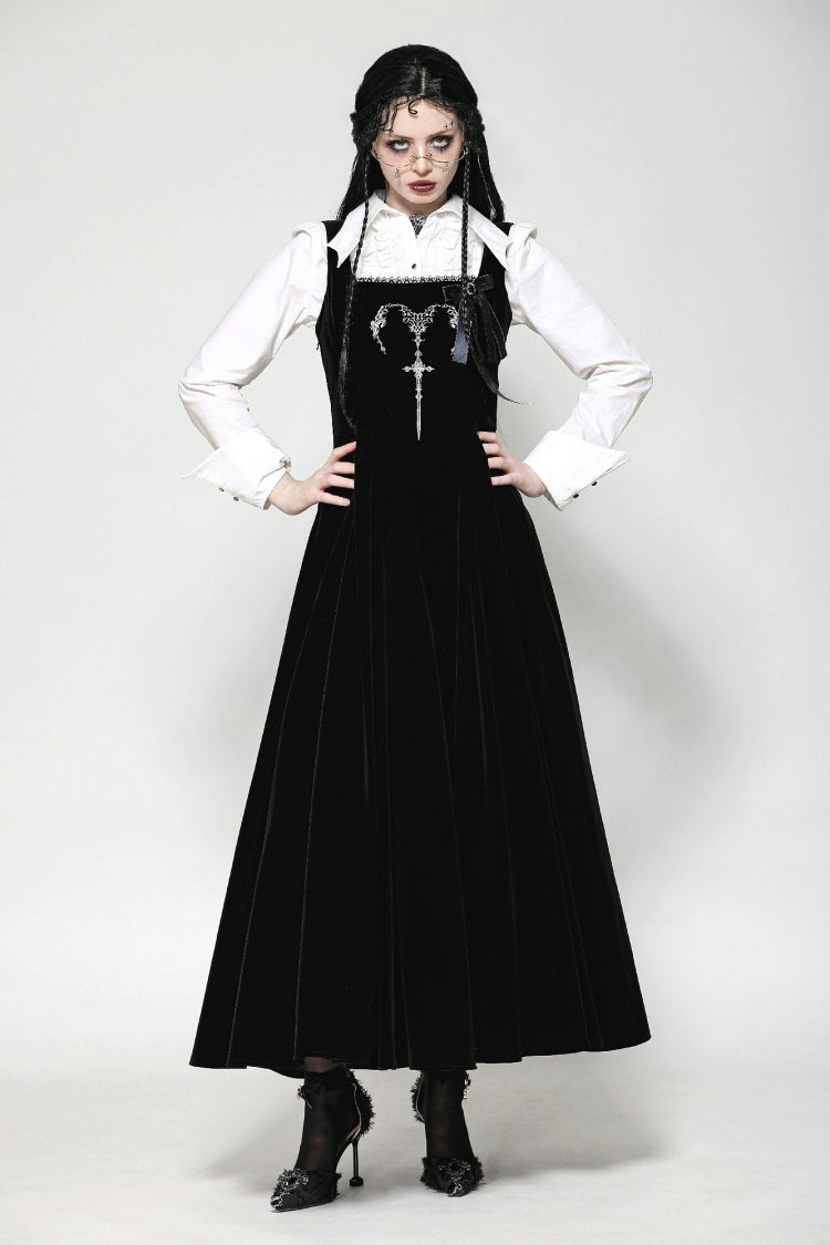 Black Horn Embroidered Lace-Up Women's Gothic Velvet Maxi Dress - Product - 9