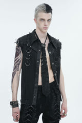 Black Sleeveless Buckle Splice Unedged Men's Punk Vest - Product - 3