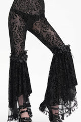 Black Embroidery Lace Sheer Mesh Tassels Women's Gothic Pants - Product - 4
