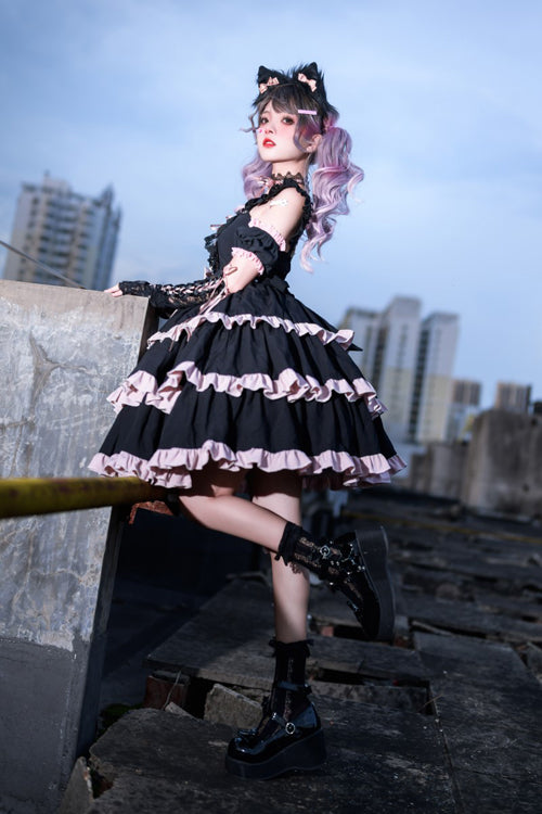 Black Multi-Layer Ruffled Ballet Sweet Lolita JSK Dress - Product - 6