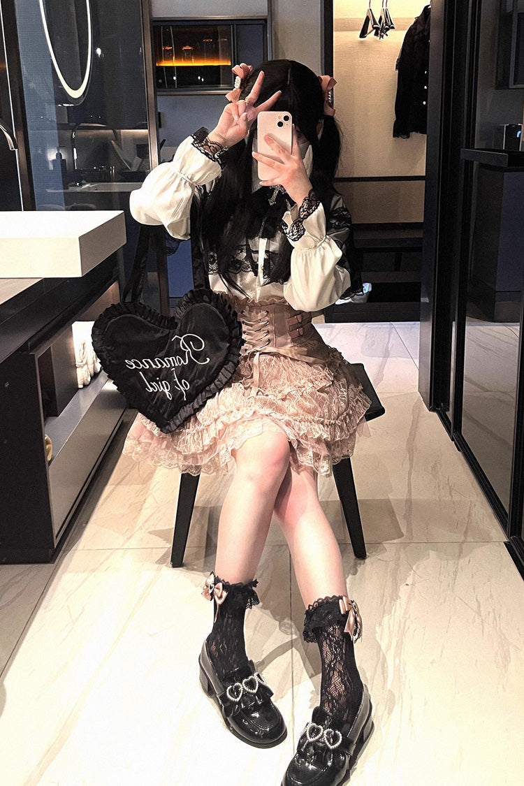 [Rose Palpitations] High Waisted Ruffle Lace Sweet Jirai Kei Skirt 4 Colors - Product - 5