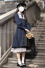 Dark Blue [Phyllis] Plaid Print Ruffle Bowknot Lace Vintage Elegant Lolita Dress - Product - 6