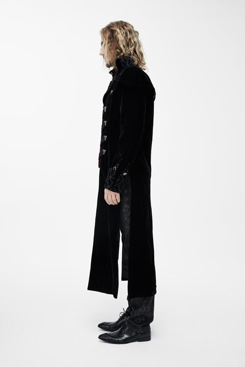 Western Fashion Gothic Pattern Event Shawl Collar Black Mens Velveteen Long Coats - Product - 3