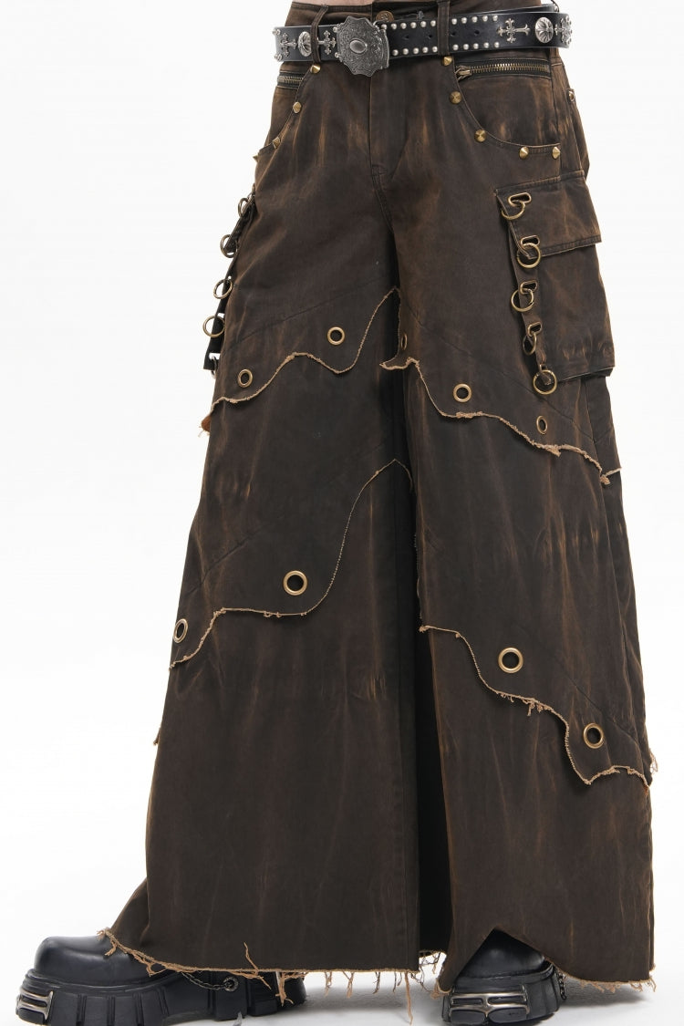 Coffee Eyelet Men's Gothic Pants Pocket Trousers - Product - 14