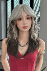 Silver Grey Ombre Wavy Wolf Cut Sweet Lolita Wig with Curtain Bangs - Silver-Grey - 1