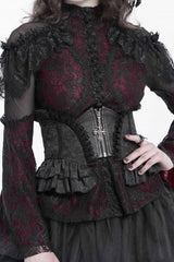 Black Printed Spliced Lace Lace-Up Slim Zippered Women's Gothic Palace Corset - Black - 1