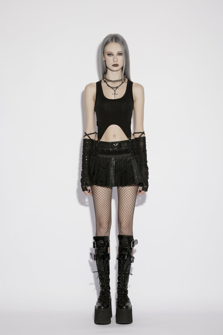 Black Printed Women's Punk College Style Cool Pleated Skirt - Product - 2