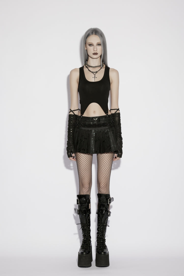 Black Printed Women's Punk College Style Cool Pleated Skirt - Product - 2