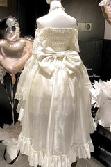 Princess Off Shoulder Multi-Layered Ruffle Bowknot Lace Sweet Elegant Lolita Strapless Dress - Product - 13