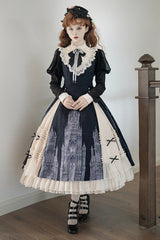Black/White Church Bells Print Ruffle Cardigan Bowknot Gothic Elegant Lolita Dress - Product - 10