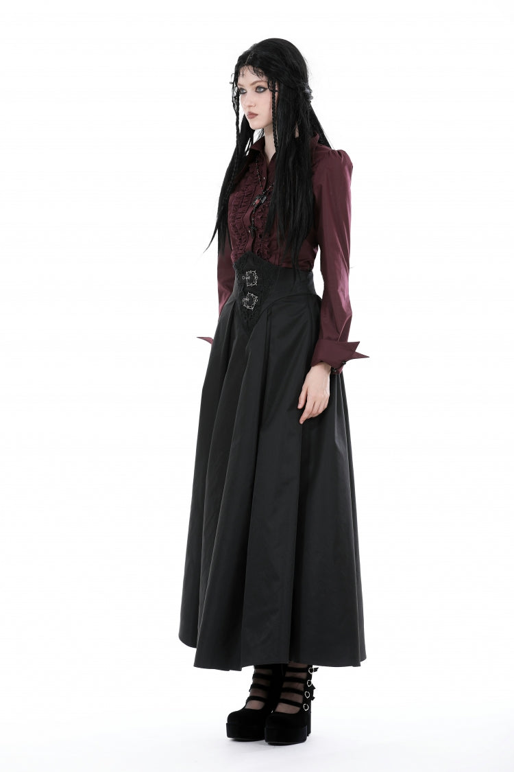 Wine Red Turn-down Collar Ruffled Long Sleeves Women's Gothic Blouse - Product - 6
