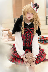 Red [Christmas Velvet Cake] Triple-Layered Printed Ruffled Bow Lace-Up Gothic Elegant Lolita Jsk Dress - Product - 12