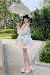 Blue Baked Bear Print Ruffle Sweet Lolita Skirt - Product - 6