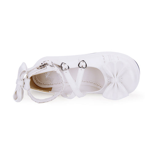 Cute Round Toe Shallow Mouth Bowknot Middle Heels Lolita Shoes - Product - 10