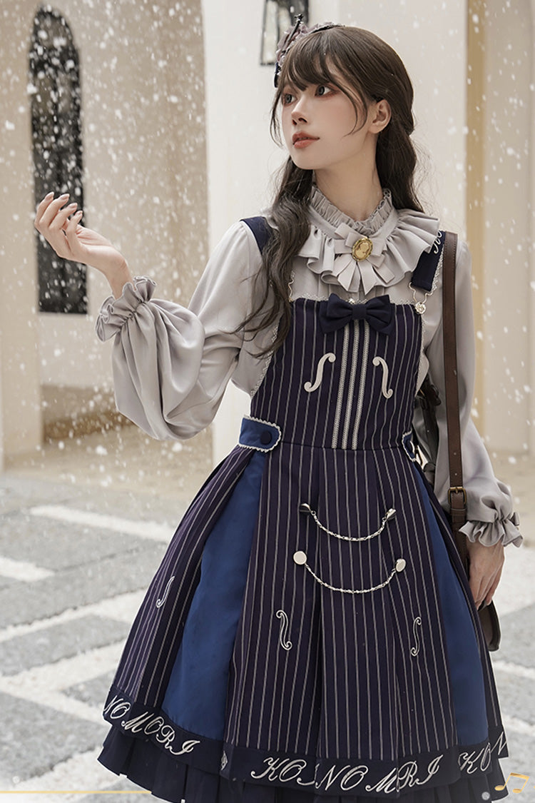 The Violin Embroidery Print Ruffle Bowknot Sweet College Style Lolita Strap Dress 2 Colors - Product - 7