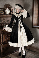 Black [Letters and Poems · Nutcracker Box] Long Sleeves Ruffled Open-Front Bow Lace-Up Gothic Lolita Dress - Product - 12