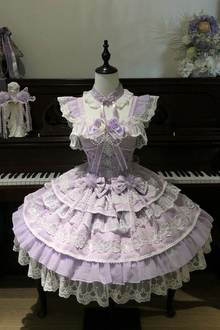 Purple [Rain of Peaches] Sleeveless Multi-Layered Bowknot Lace Sweet Chinese Style Lolita Jsk Dress - Product - 2