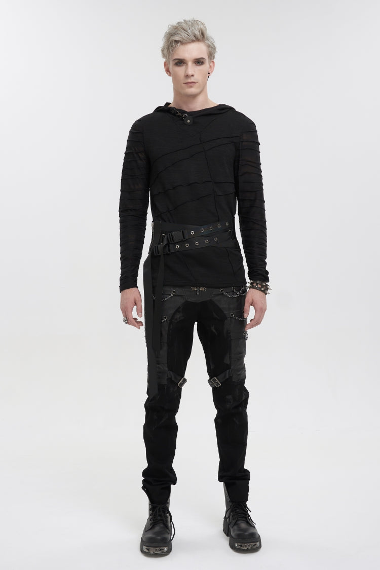 Black Lace-Up Slim Fit Asymmetric Buckled Eyelet Men's Punk Cool Decussate Belt - Product - 2