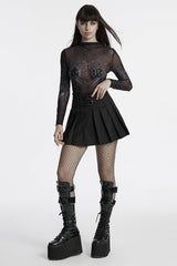 Black Skull Ruffle Buckle Women's Punk Pleated Skirt - Product - 4