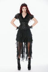 Black Solid Color Sleeveless Lace Lace-Up Women's Punk Underbust Corset - Product - 10