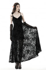 Black Sleeveless Lace Lace-Up Women's Gothic Maxi Rose Slip Dress - Product - 11