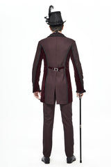 Red Front Floral Webbing Metal Retro Button Weft Velveteen Men's Gothic Tailcoat - Product - 5