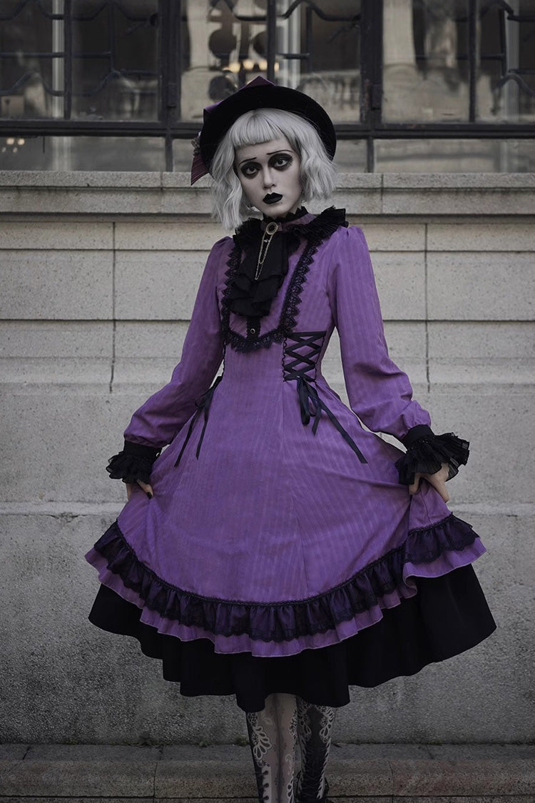 Point Manor Solid Color Stand Collar Long Sleeves Multi-layer Ruffle Gothic Lolita Dress 5 Colors - Product - 16