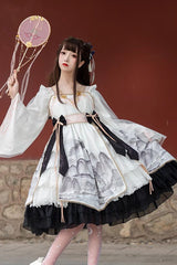Chinese Style Long Sleeves Landscape Painting Print Bowknot Sweet Elegant Lolita Dress 2 Colors - Product - 6