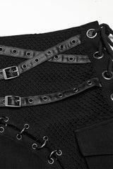 Black Faux Leather Stitching Lace-Up Irregular Mesh Men's Gothic Kilt - Product - 5