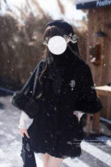 Black Long Sleeves Lace Gothic Japanese Lolita Fluffy Cloak Coat - Product - 4