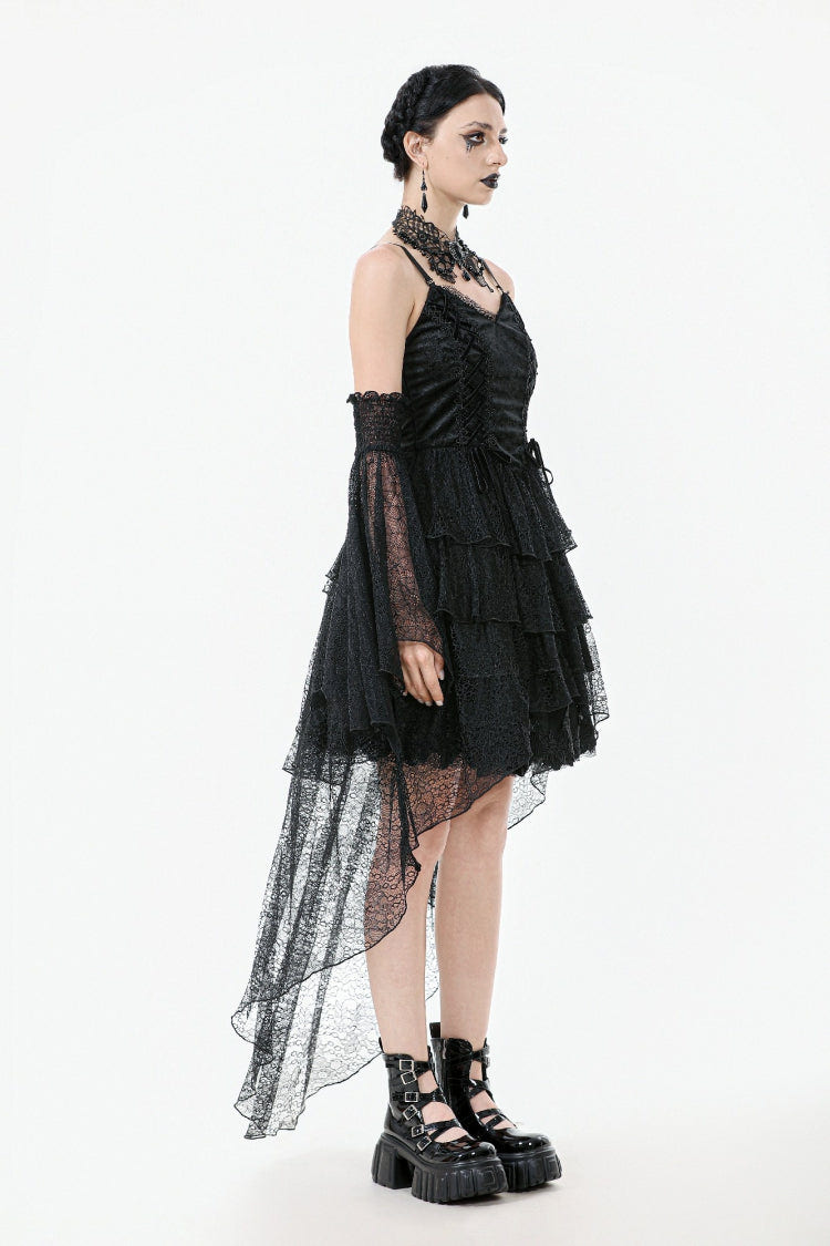 Black Sleeveless Multi-Layered Lace Women's Gothic Fishtail Slip Dress Graduation Dress - Product - 10