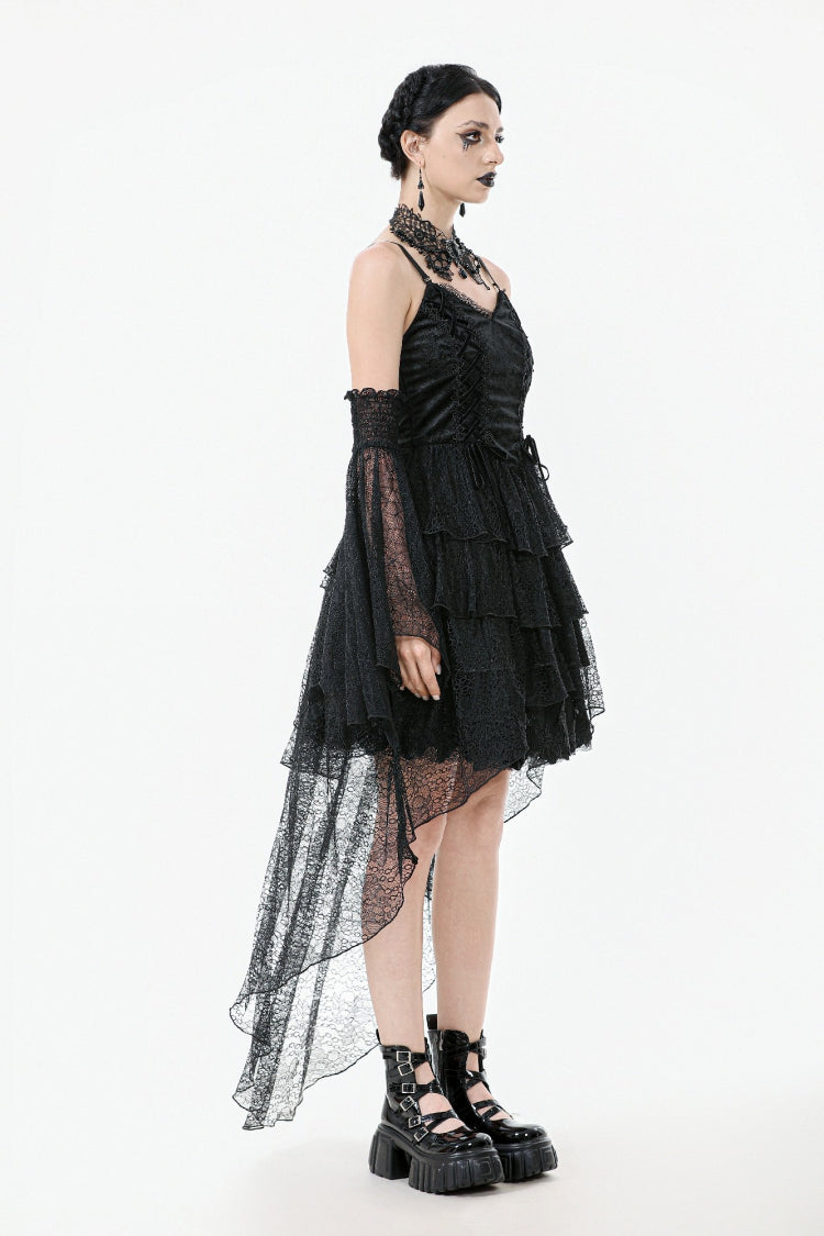 Black Sleeveless Multi-Layered Lace Women's Gothic Fishtail Slip Dress Graduation Dress - Product - 10