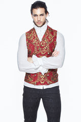 Red/Gold Palace Short Big Jacquard Pattern Men's Gothic Waistcoat - Product - 2