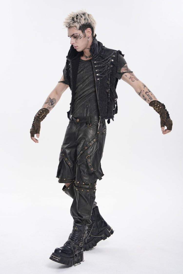 Spliced Irregular Detachable Studded Zippered Men's Punk Handsome Pants  With Big Pockets - Product - 6