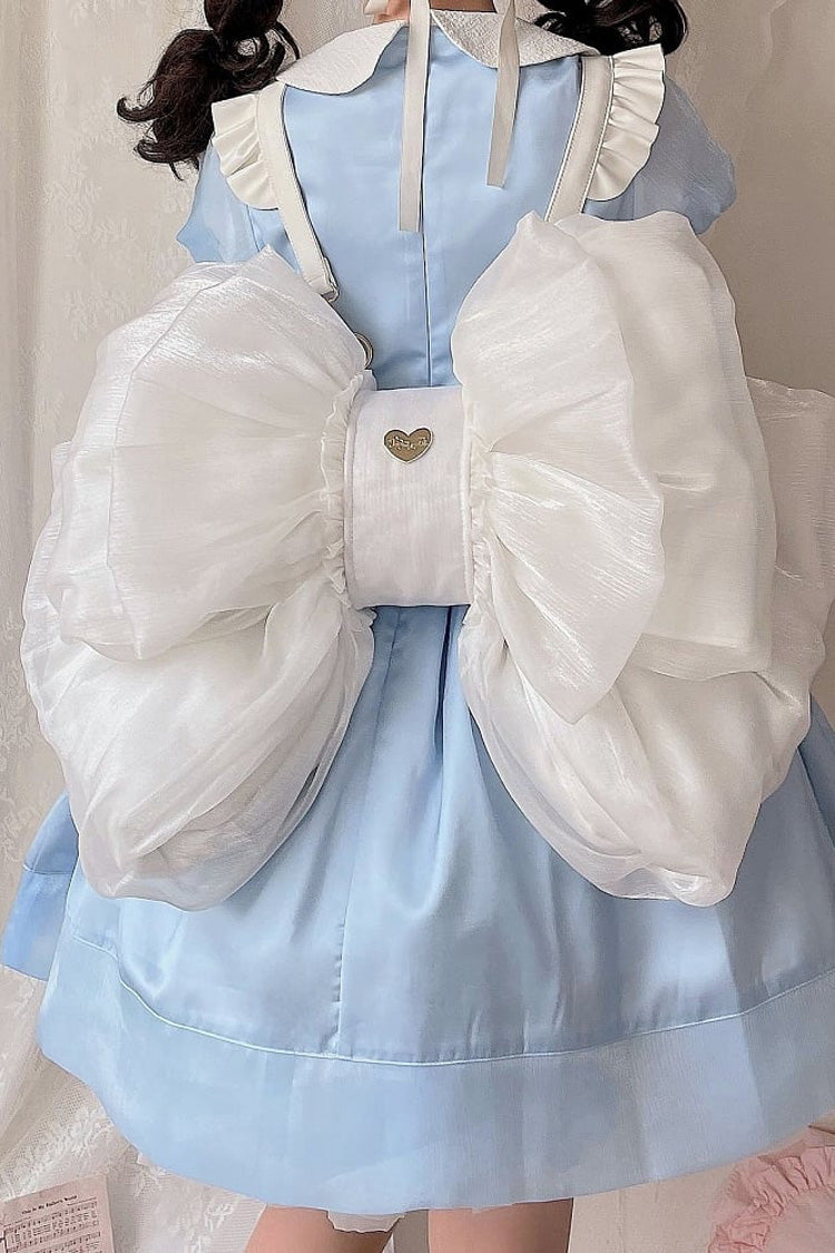 White Big Bowknot Metal Heart Nameplate Lolita Backpack - Product - 6