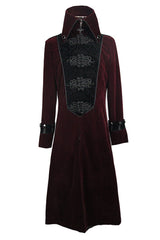 Gothic Wine Western Fashion Patchwork Plum Patterned Velveteen Mens Coat - Product - 4