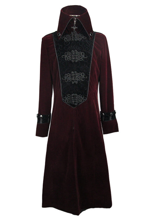 Gothic Wine Western Fashion Patchwork Plum Patterned Velveteen Mens Coat - Product - 4